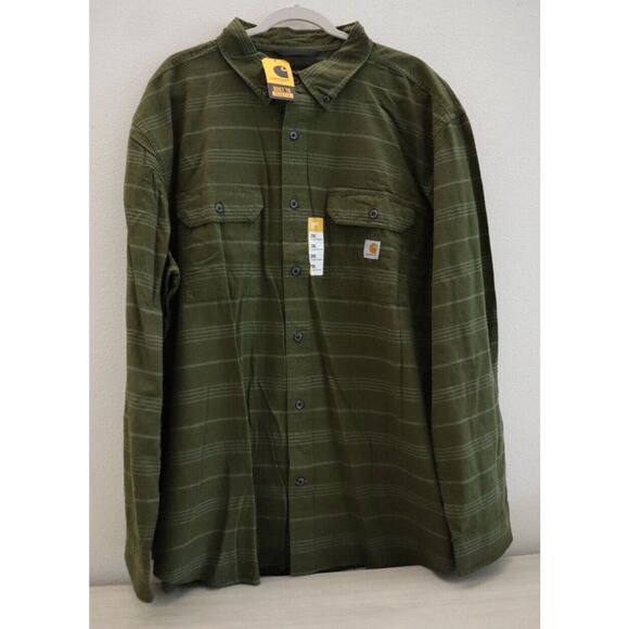 Carhartt Men's Sz 2XL Basil Green Plaid Loose Fit Midweight Chambray L/S Shirt - Picture 1 of 7